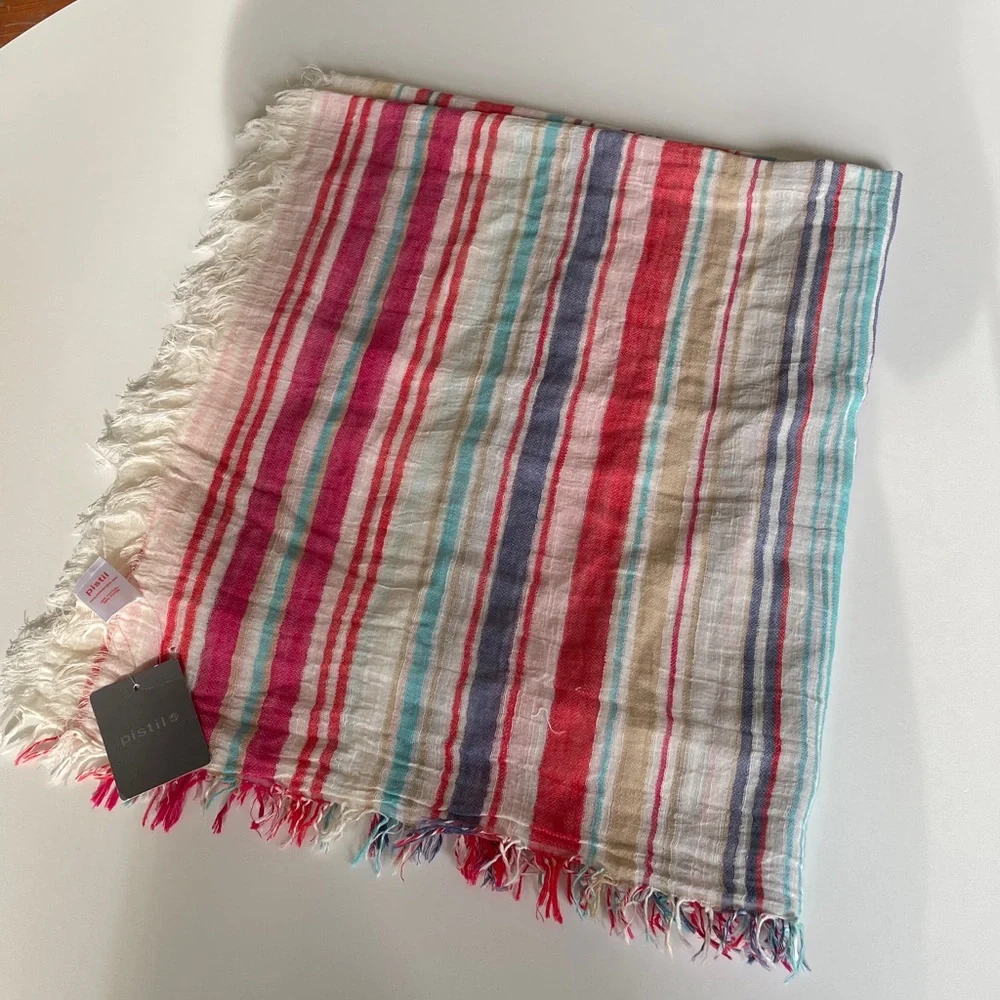 Pistil Malia Scarf Poppy Lightweight Cotton Stripe Fringe Wrap